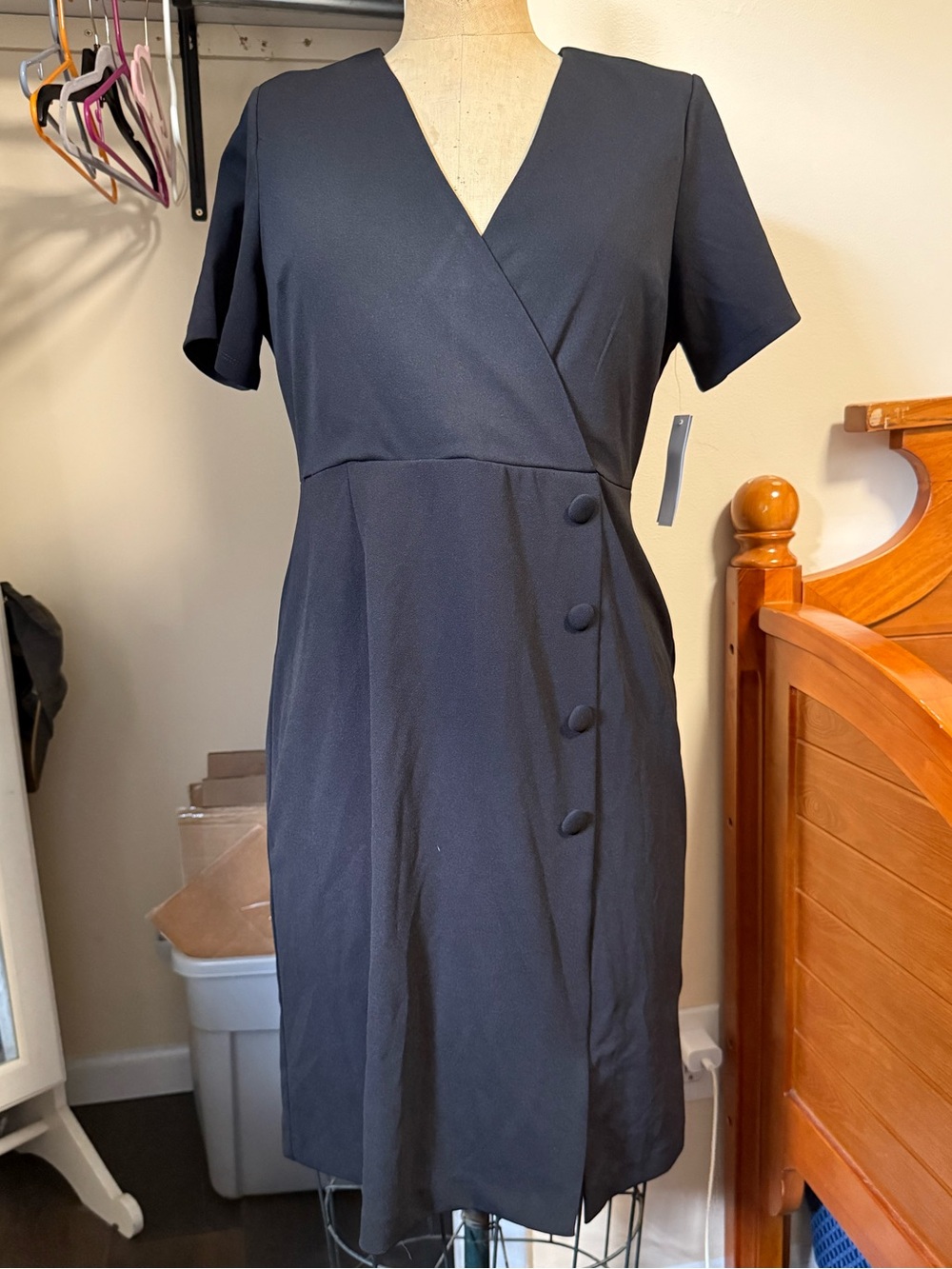 Shelby & Palmer Black Wrap-Front Short Sleeve Dress NWT